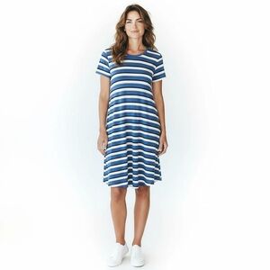 Antibes Blanc Size M Blue White Striped T-Shirt Dress